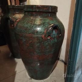 Coppia anfore terracotta smaltata artigianali