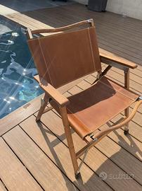 Sedia pieghevole in legno di ciliegio e vera pelle