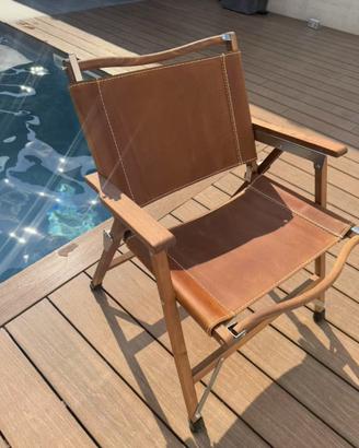 Sedia pieghevole in legno di ciliegio e vera pelle