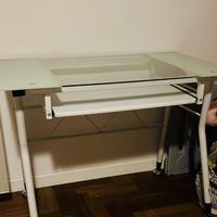 Scrivania pc vetro e acciaio bianco