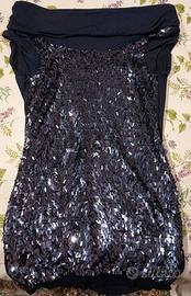 Vestito corto senza spalline con paillettes blu