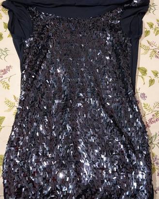 Abito corto senza spalline con paillettes blu