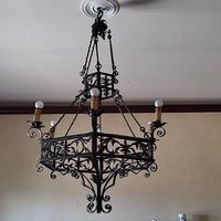 Grande lampadario in ferro battuto anni '30