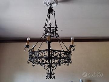Grande lampadario in ferro battuto anni '30