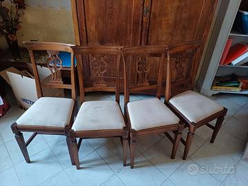 4 sedie in noce stile imbottite