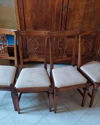 4 sedie in noce stile imbottite