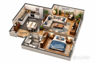 Trilocale arredato con balcone a 500m da Piola M2