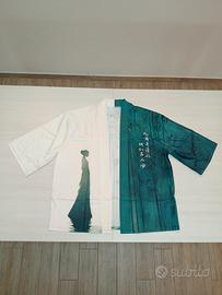 Camicia kimono cardigan verde bianco taglia L 