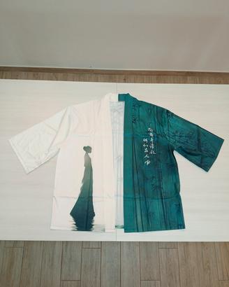Camicia kimono cardigan verde bianco taglia L 