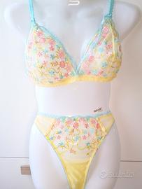 Completo intimo donna pizzo macramè floreale color