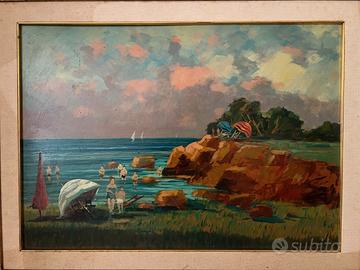 dipinto di renato natali olio su tavola 68 per 49