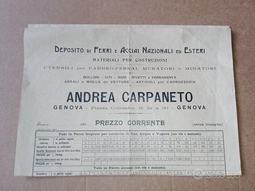 Ferramenta, listino prezzi prima decade del 900
