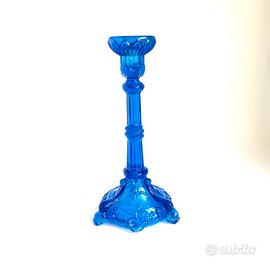 Portacandele francese vetro blu cobalto Art Noveau