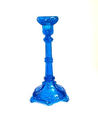 Portacandele francese vetro blu cobalto Art Noveau