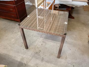 Tavolo in Vetro e Polyrattan Nuovo