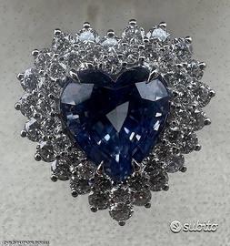 ANELLO IN ORO 18kt.CON DIAMANTI E ZAFFIRO CUORE