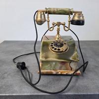 Telefono a disco vintage in onice e ottone