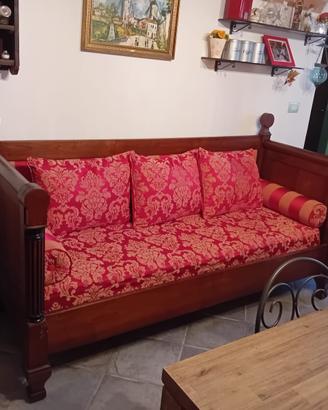 Divano Letto Antico in Legno Massello con Tessuto