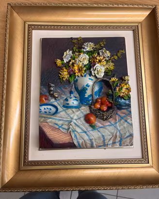 Quadro 3D vintage con cornice dorata Natura morta