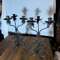 Antichi candelieri in ferro battuto del 1800