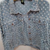 Giubbotto in jeans con strass taglia unica