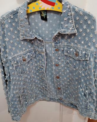 Giubbotto in jeans con strass taglia unica