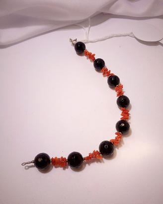 Bracciale ak57,  Argento 925 , Corallo, Onice