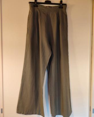 Pantaloni misto lino verde oliva
