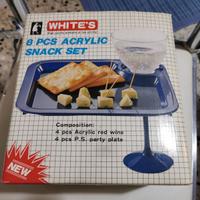 4 vassoi aperitivo con bicchiere in acrilico