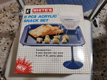 4 vassoi aperitivo con bicchiere in acrilico
