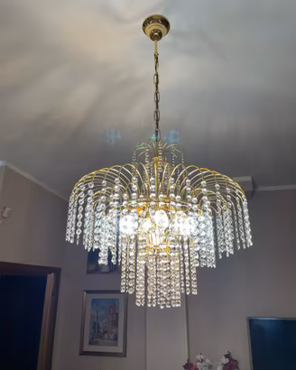 Lampadario a cascata Swarovski dorato cm50
