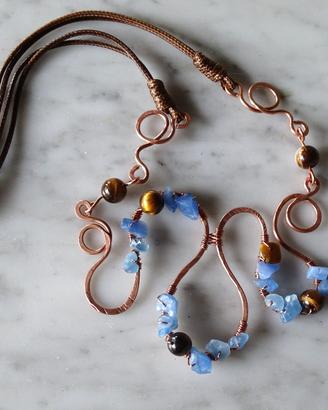 Collana in rame stile boho con pietre dure