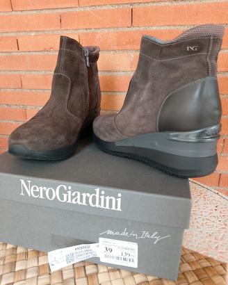 Stivaletto nero giardini 39 camoscio e pelle