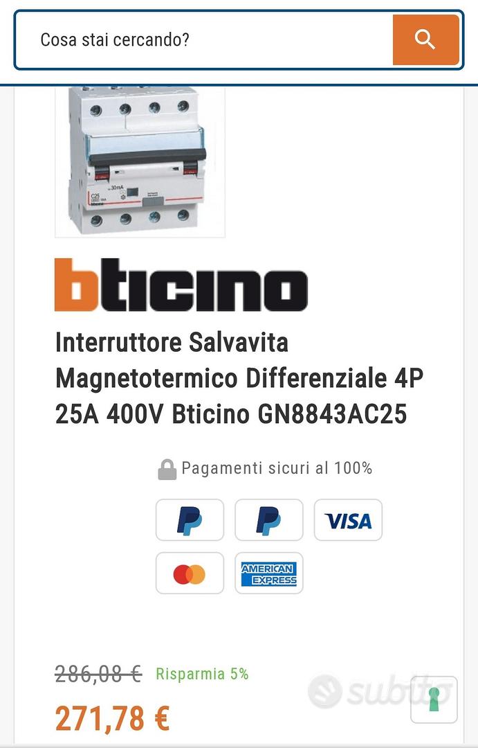 BTicino GN8843AC25 Interruttore Magnetotermico Differenziale