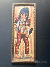 Quadretto vintage F. Idylle bambina con padella
