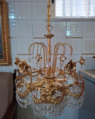 lampadario oro con cristalli 
