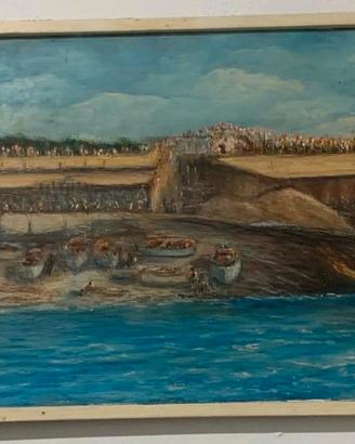 Olio su Tavola del '900 - Marina con Barca a Vela