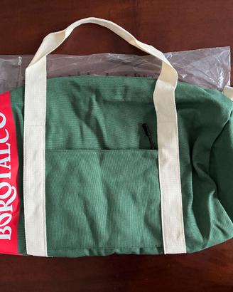 Borsone cotone borotalco verde per sport, NUOVO