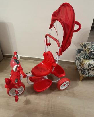 Triciclo rosso con cappottina e riduttore