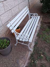 Panchina da giardino bianca 120x40 cm Ghisa/Legno