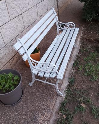 Panchina da giardino bianca 120x40 cm Ghisa/Legno