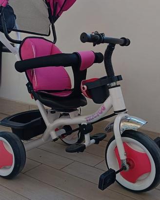 Bici passeggino per bambina rosa, bianca e nera