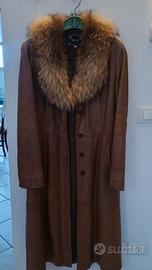 Trench in vera pelle con collo in vera pelliccia