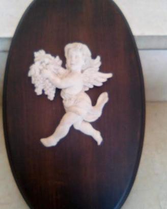 quadro legno e angelo porcellana nuovo 30 cm.