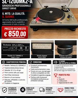 Technics SL 1200-MK2-A  giradischi professionale