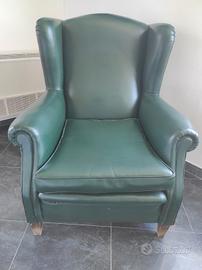 Poltrona Vintage Bergère Anni '40/'50 in Pelle