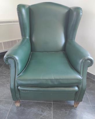 Poltrona Vintage Bergère Anni '40/'50 in Pelle