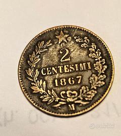 Moneta 2 cent Vittorio Emanuele II 1867