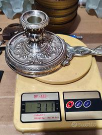 antico Portacandela in metallo argentato 