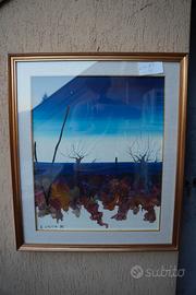 Quadro firmato E. Caccia 1976 – paesaggio astratto